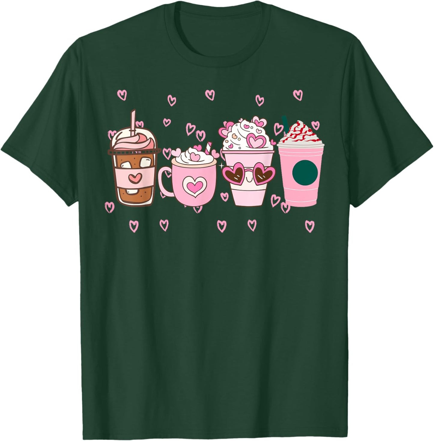 Valentine Coffee, Pink Coffee, Valentine's day, Pink Hearts T-Shirt - T-Shirt | Forest