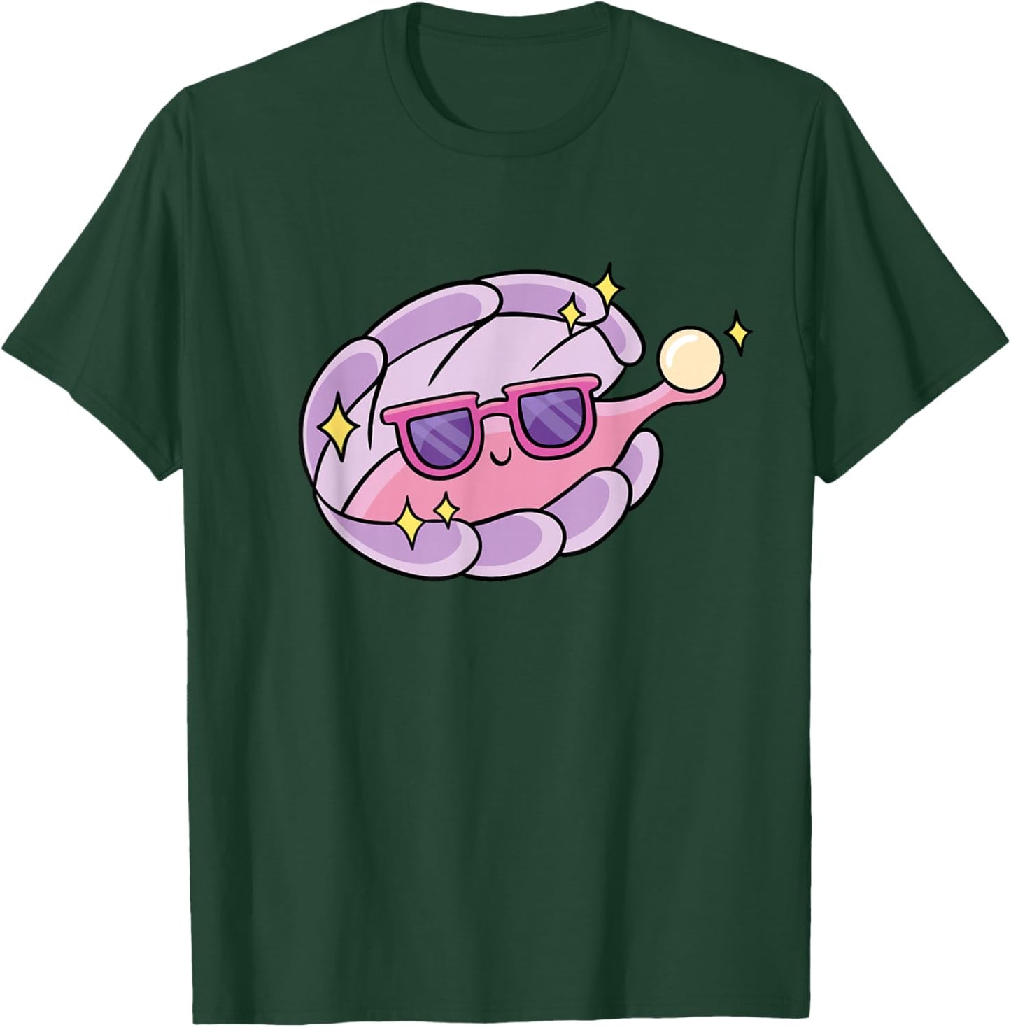 Cartoon Clam With Sunglasses And Pearl T-Shirt - T-Shirt | Forest