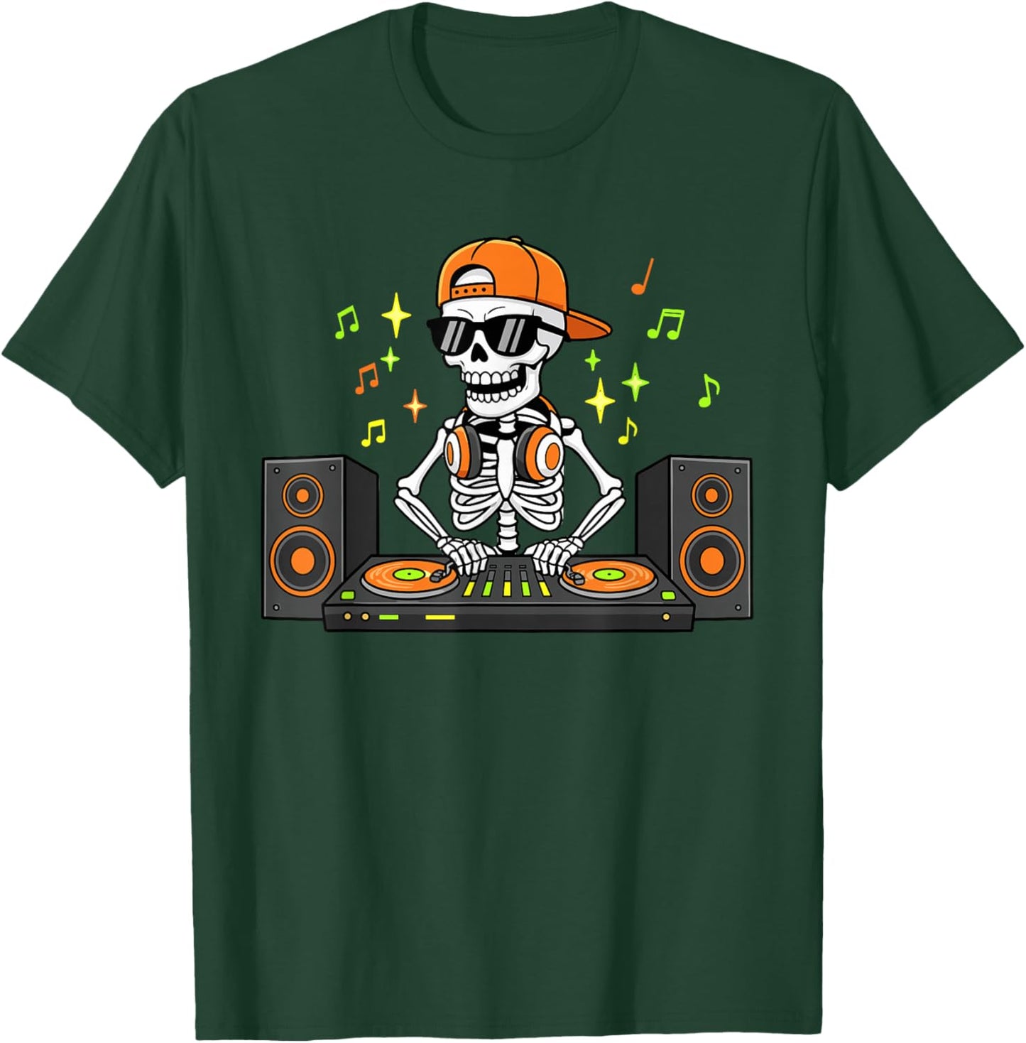 DJ Skeleton Mixing Decks Rave Halloween EDM T-Shirt - T-Shirt | Forest