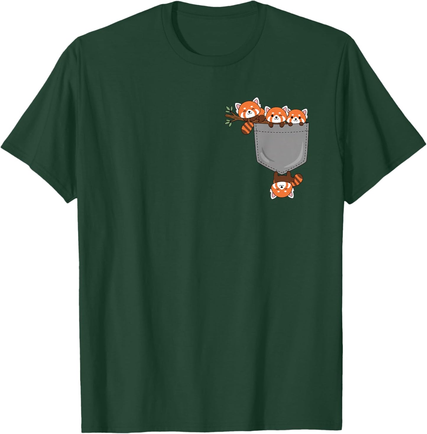 Cute Red Panda Pocket Design Playful Animal Lover Kids T-Shirt - T-Shirt | Forest