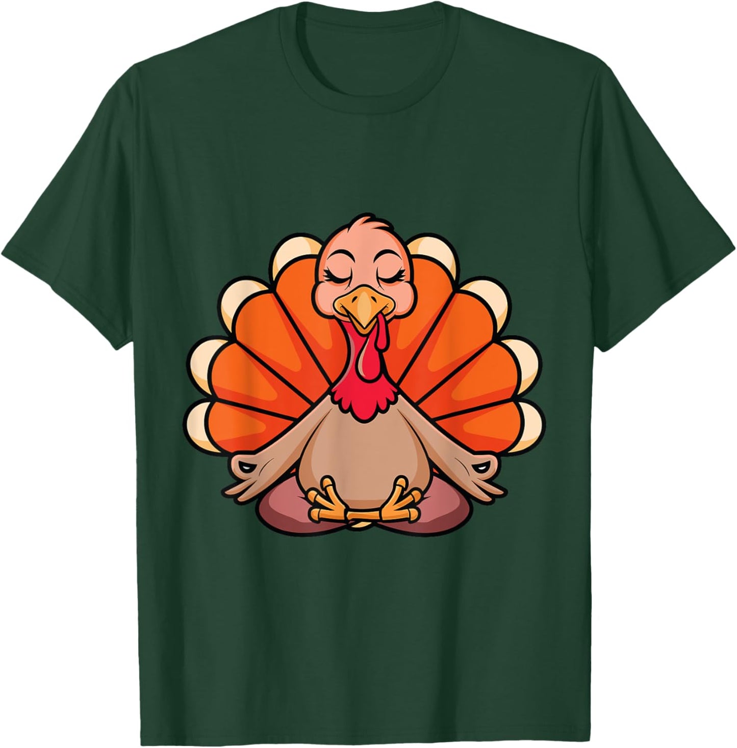 Turkey Yoga Thanksgiving Day Meditating Namaste Fall Women T-Shirt - T-Shirt | Forest