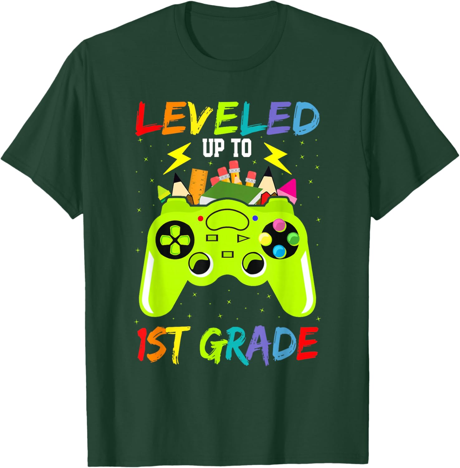 Leveled Up To 1st Grade Gamer Back To School First Day Boys T-Shirt - T-Shirt | Forest