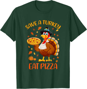 Save A Turkey Eat Pizza Funny Thanksgiving Men Women Kids T-Shirt - T-Shirt | Forest
