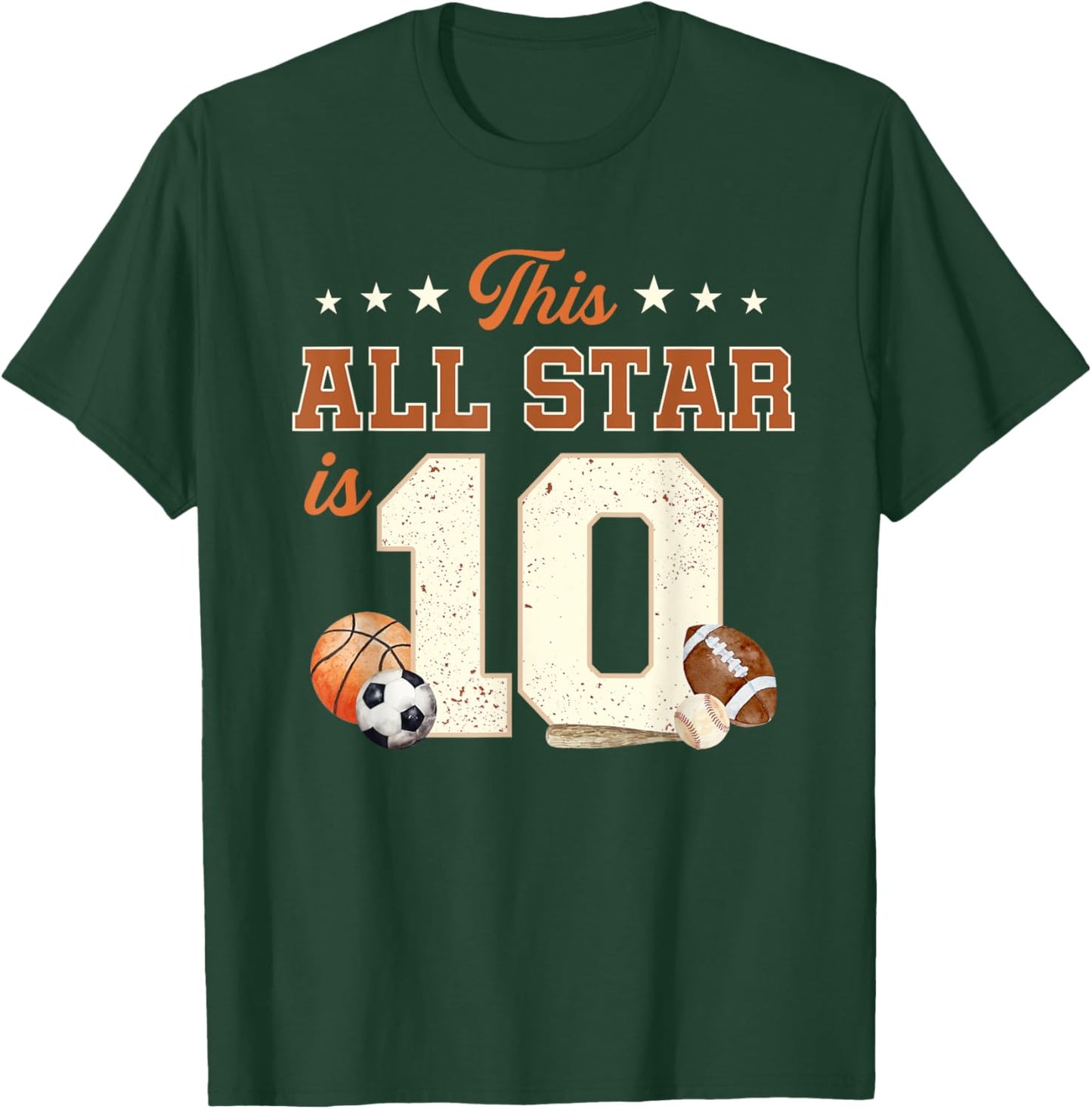 This All Star is 10 Year Old Boy 10th Birthday Sports T-Shirt - T-Shirt | Forest