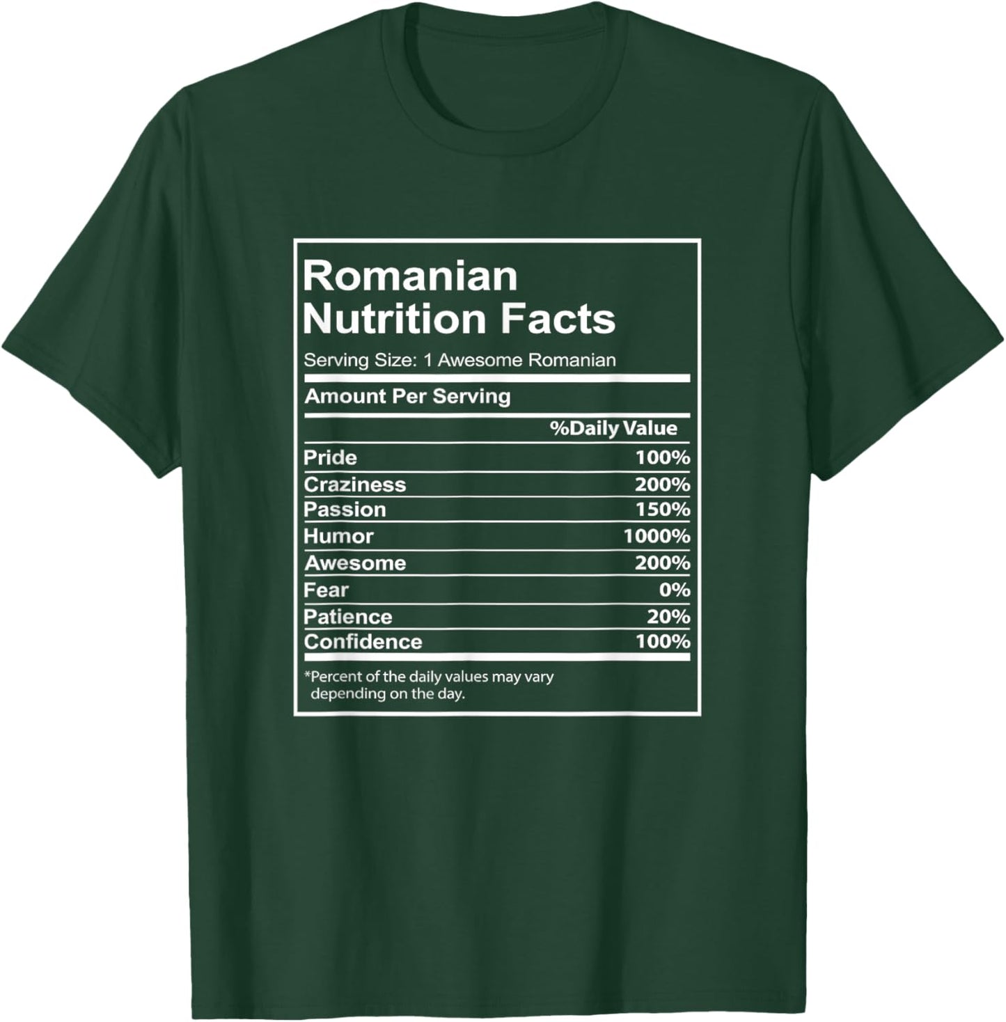 Romanian Nutrition Facts Funny Romanian Pride Heritage T-Shirt - T-Shirt | Forest