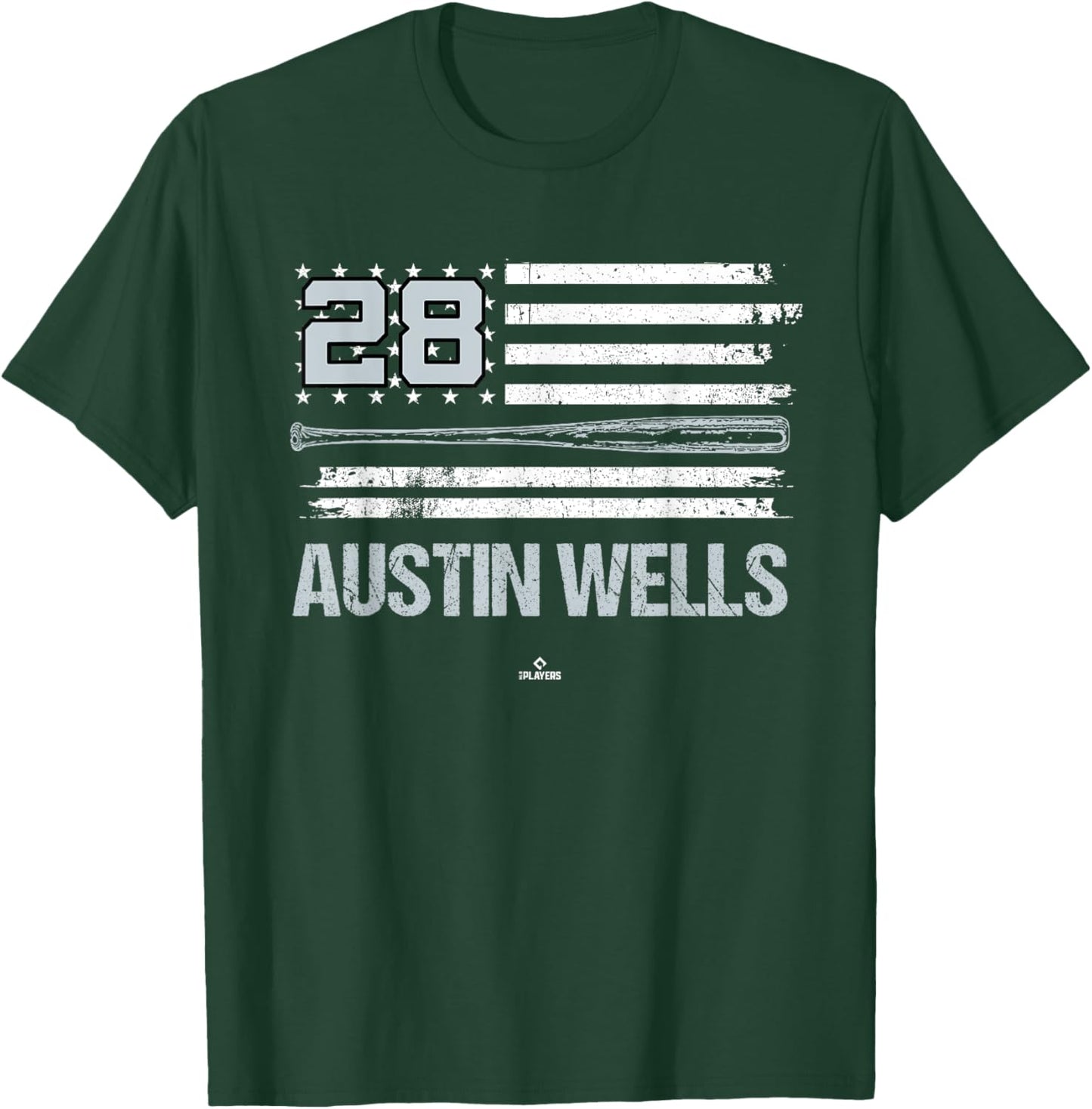 USA Flag Bat Austin Wells New York Baseball MLBPA T-Shirt - T-Shirt | Forest