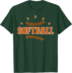 Texas Softball Vintage Kids Team Retro Softball Fan T-Shirt - T-Shirt | Forest