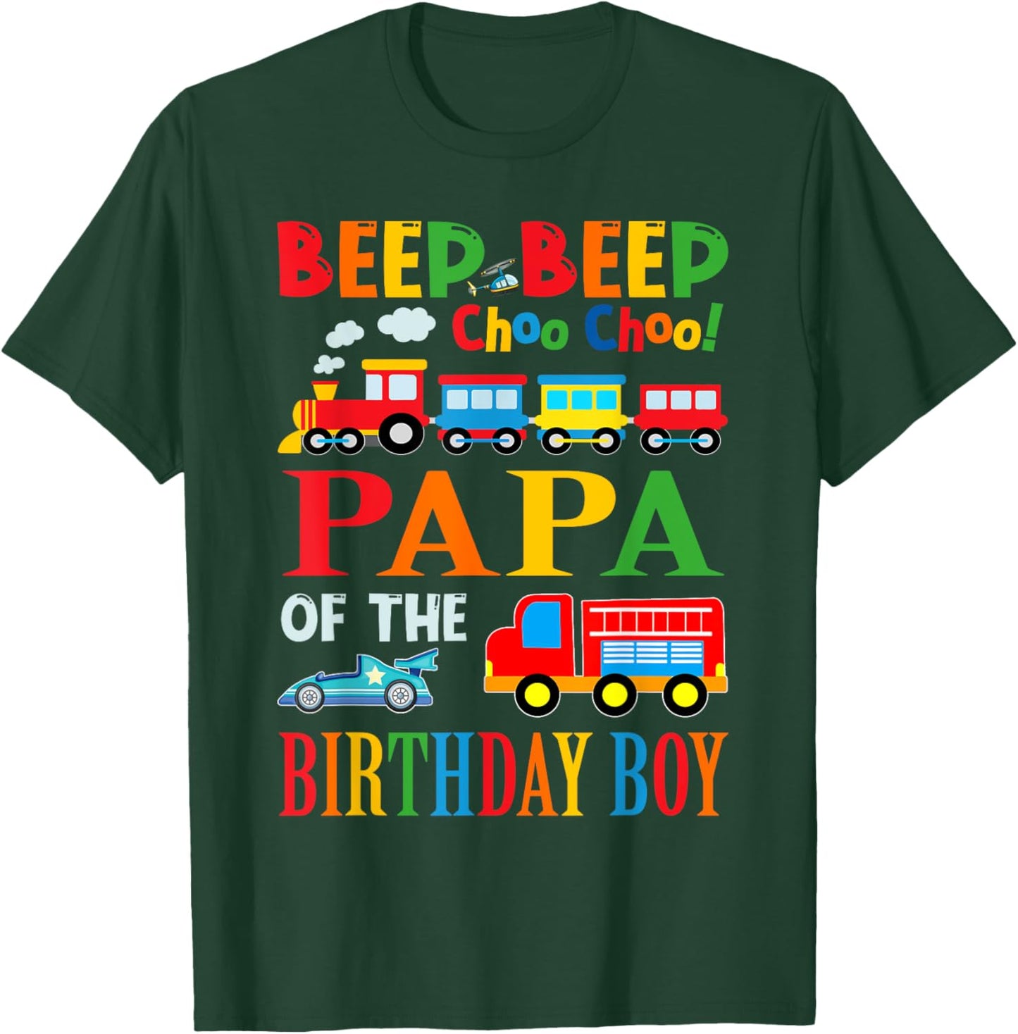 Papa Of The Birthday Boy Transportation Family Matching T-Shirt - T-Shirt | Forest