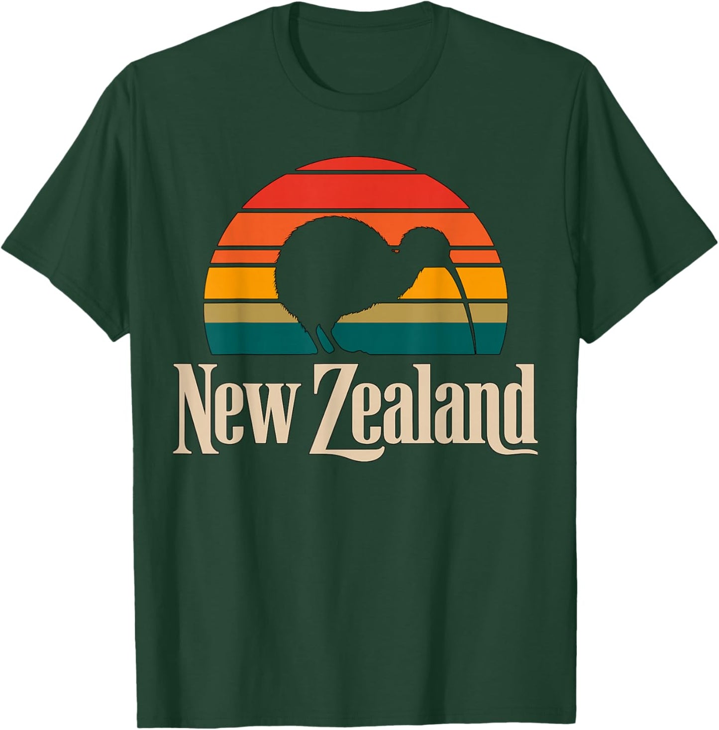New Zealand Kiwi Bird Vintage Sunset Travel Vacation T-Shirt - T-Shirt | Forest
