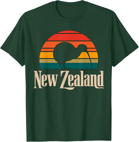 New Zealand Kiwi Bird Vintage Sunset Travel Vacation T-Shirt - T-Shirt | Forest