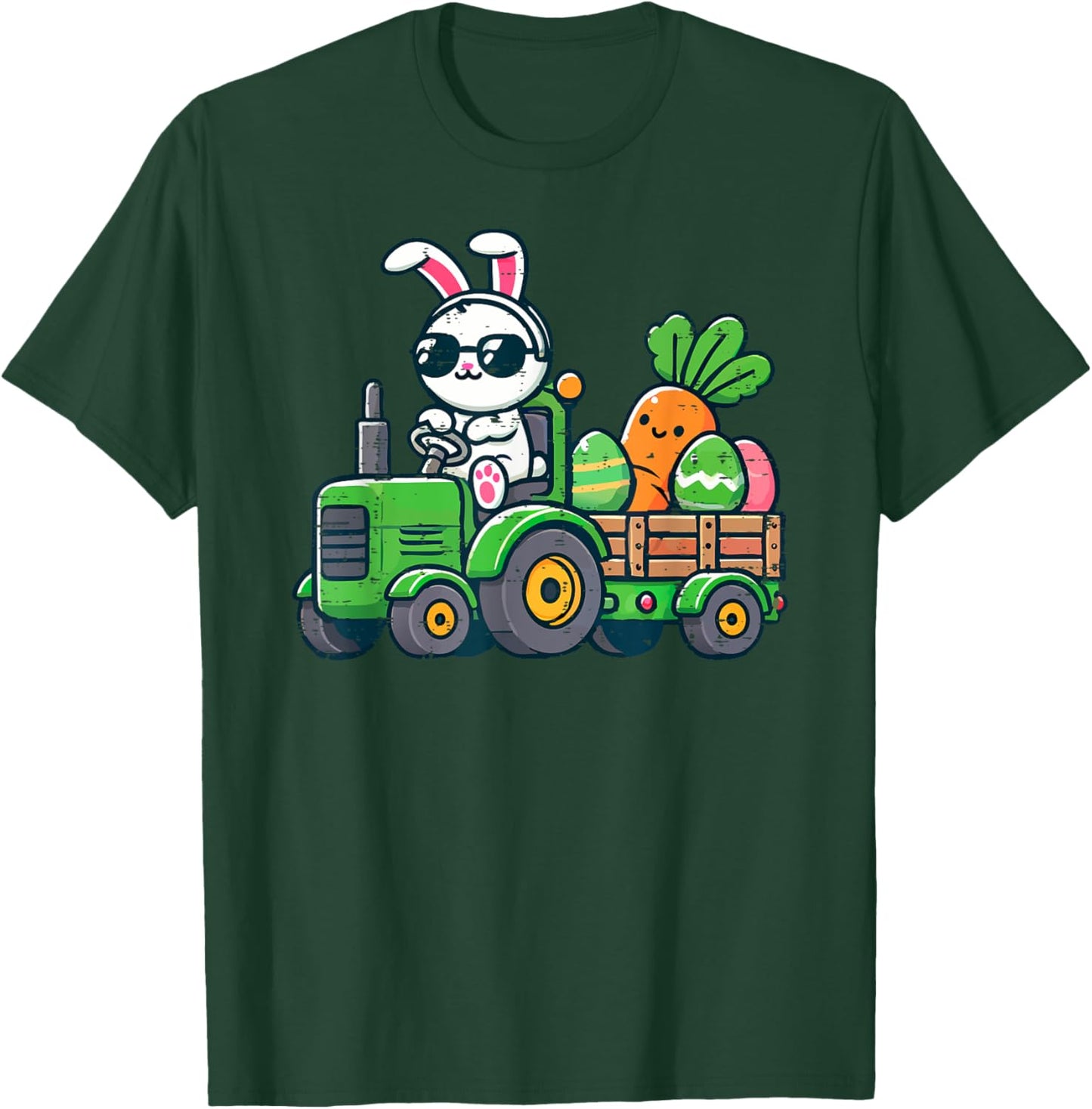 Kids Easter Eggs On Tractor Bunny Cute Boys Kids Toddle T-Shirt - T-Shirt | Forest