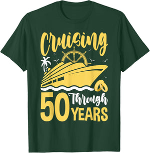 Cruising Through 50 Years 50th Anniversary Cruise Couple T-Shirt - T-Shirt | Forest