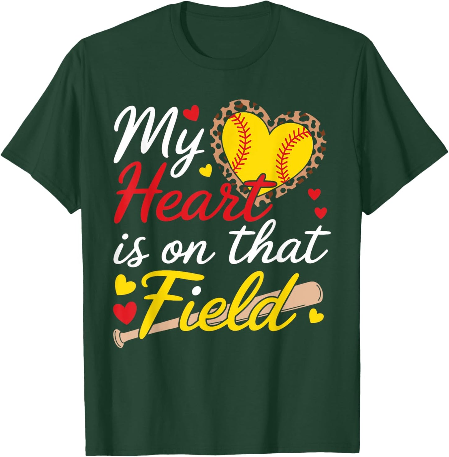 My Heart Is On That Field Cute Softball Mom Softball Grandma T-Shirt - T-Shirt | Forest