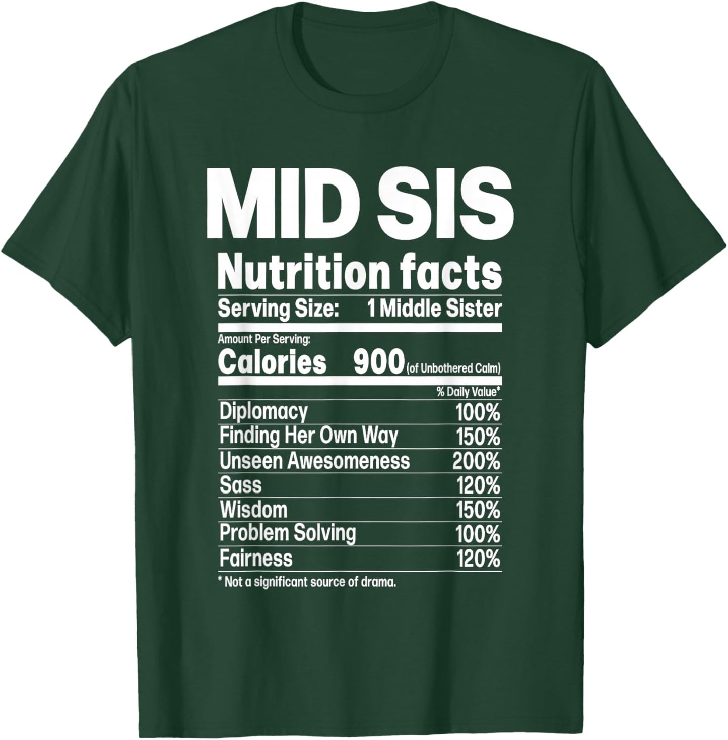 Middle Sister Funny Sibling Humor Mid Sis Nutrition Facts T-Shirt - T-Shirt | Forest