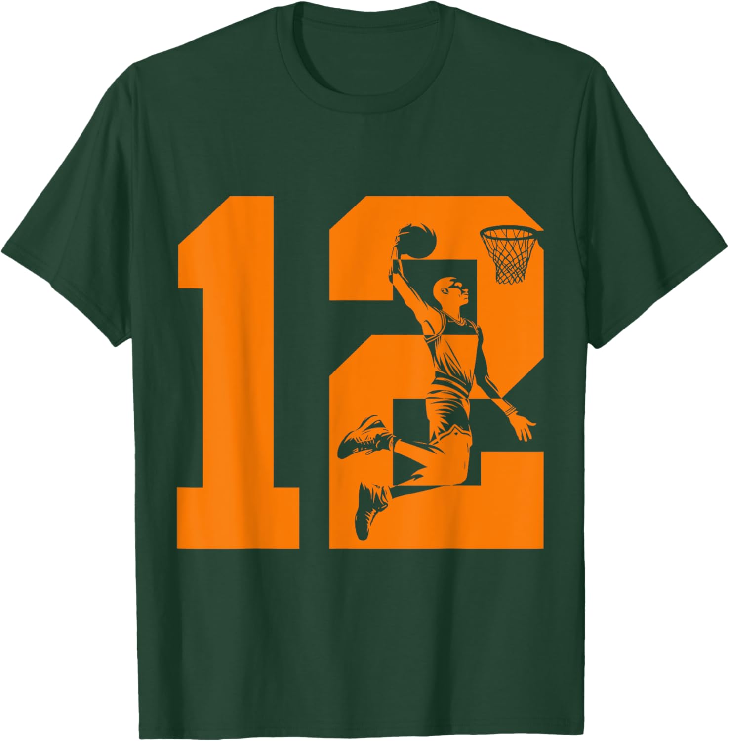 Number 12 Basketball 12th Birthday T-Shirt - T-Shirt | Forest