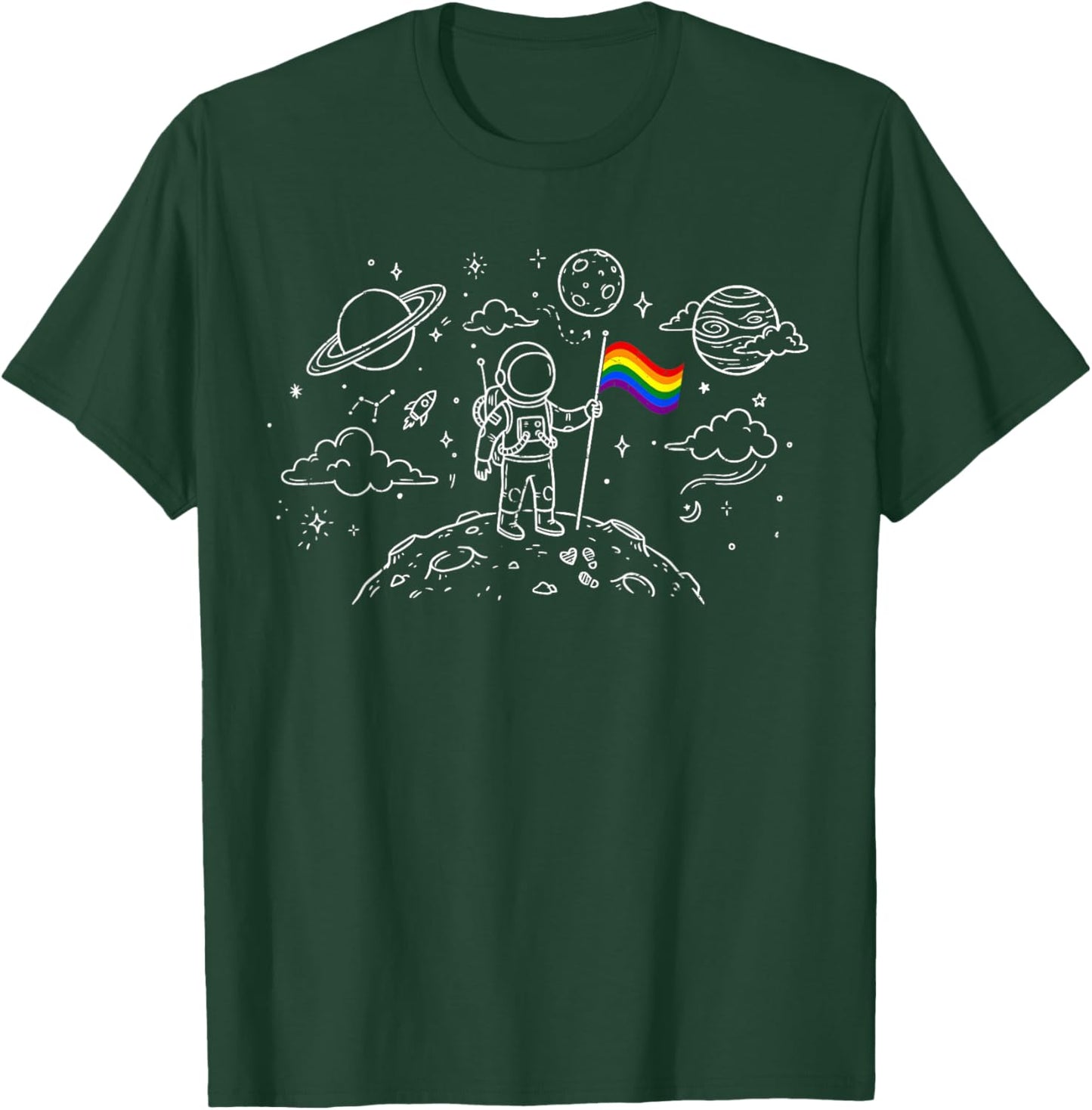 Rainbow Flag Astronaut Moon Space LGBTQ Space Gay Pride Ally T-Shirt - T-Shirt | Forest
