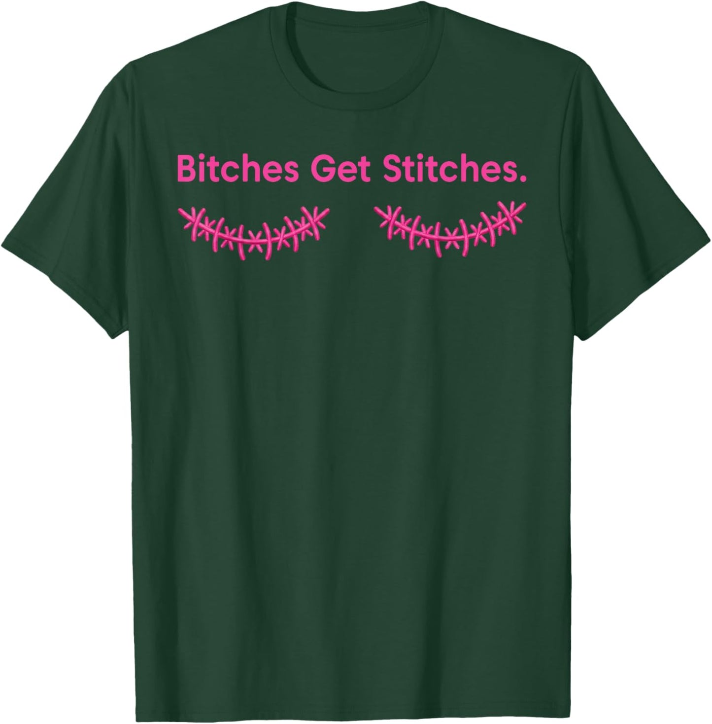 Bitches Get Stitches Funny Breast Cancer Halloween Costume T-Shirt - T-Shirt | Forest