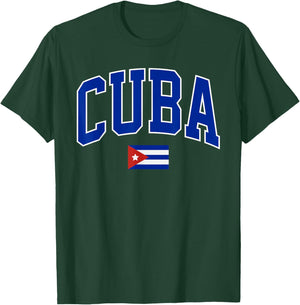 Cuba Flag Vintage College Style Cuban Design Men Women Retro T-Shirt - T-Shirt | Forest