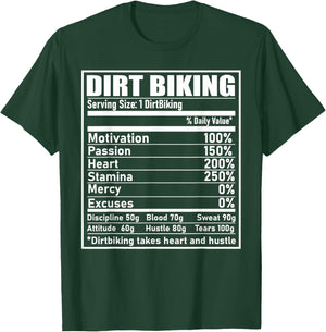 Funny Dirt Biking Nutrition Label: Motocross MX Dirt Bike T-Shirt - T-Shirt | Forest