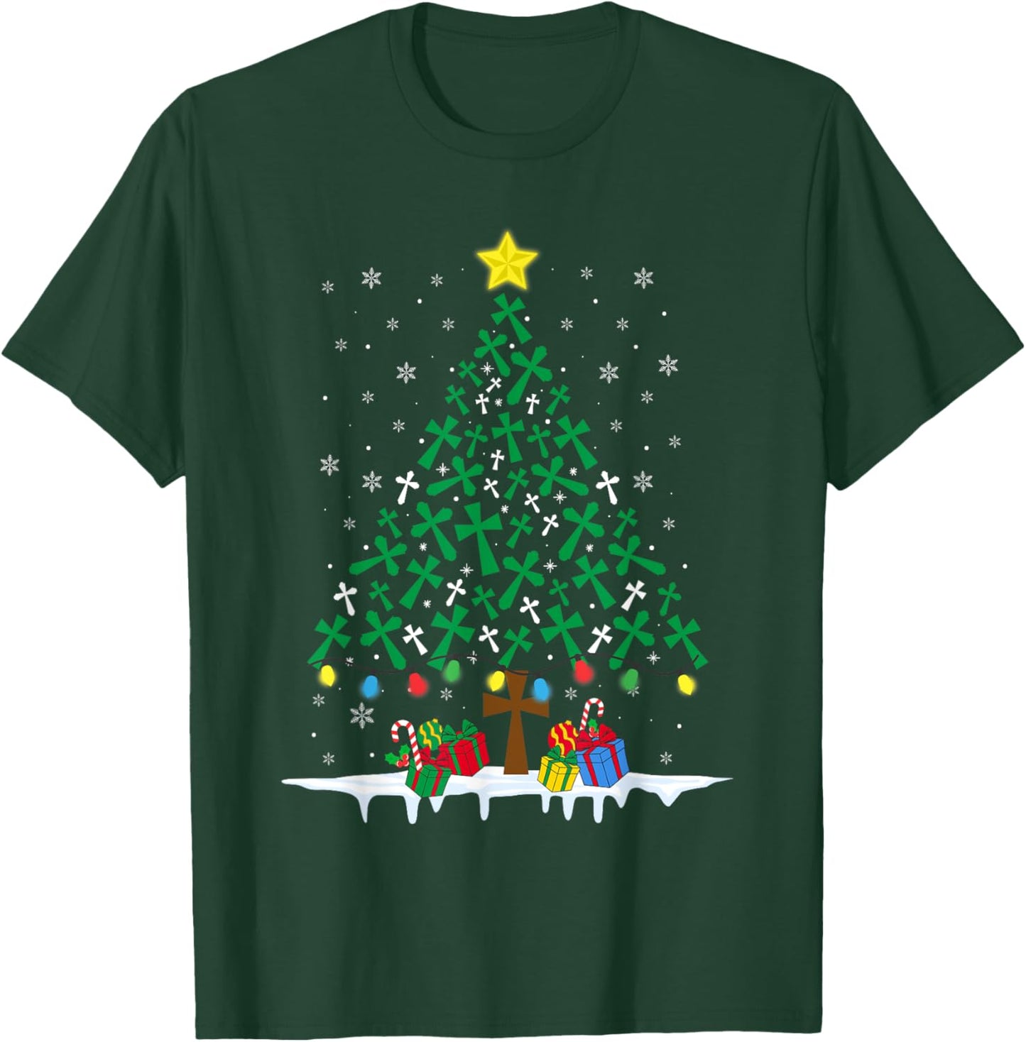 Faith Cross Christian Holiday Family Matching Christmas Tree T-Shirt - T-Shirt | Forest