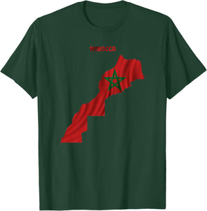 Drapeau marocain ondulé à l'intérieur de la Carte du Maroc Haut de Gamme T-Shirt - T-Shirt | Forest