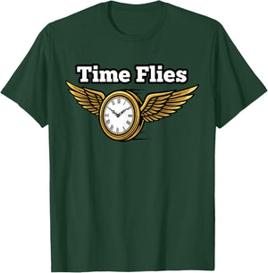 Time Flies Funny Clock with Wings T-Shirt - T-Shirt | Forest