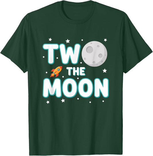 Mom Two The Moon Mom, Space Party for 2nd Birthday T-Shirt - T-Shirt | Forest
