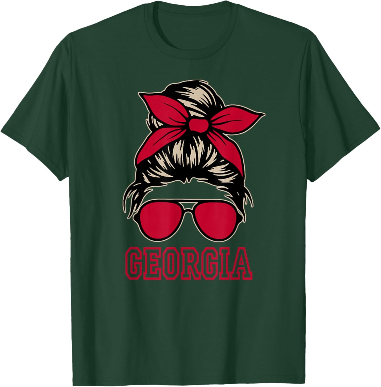 Georgia Women Girls Mom Messy Bun Hair. T-Shirt - T-Shirt | Forest