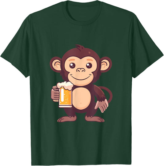 Monkey With Beer | Funny Drinking Party T-Shirt - T-Shirt | Forest