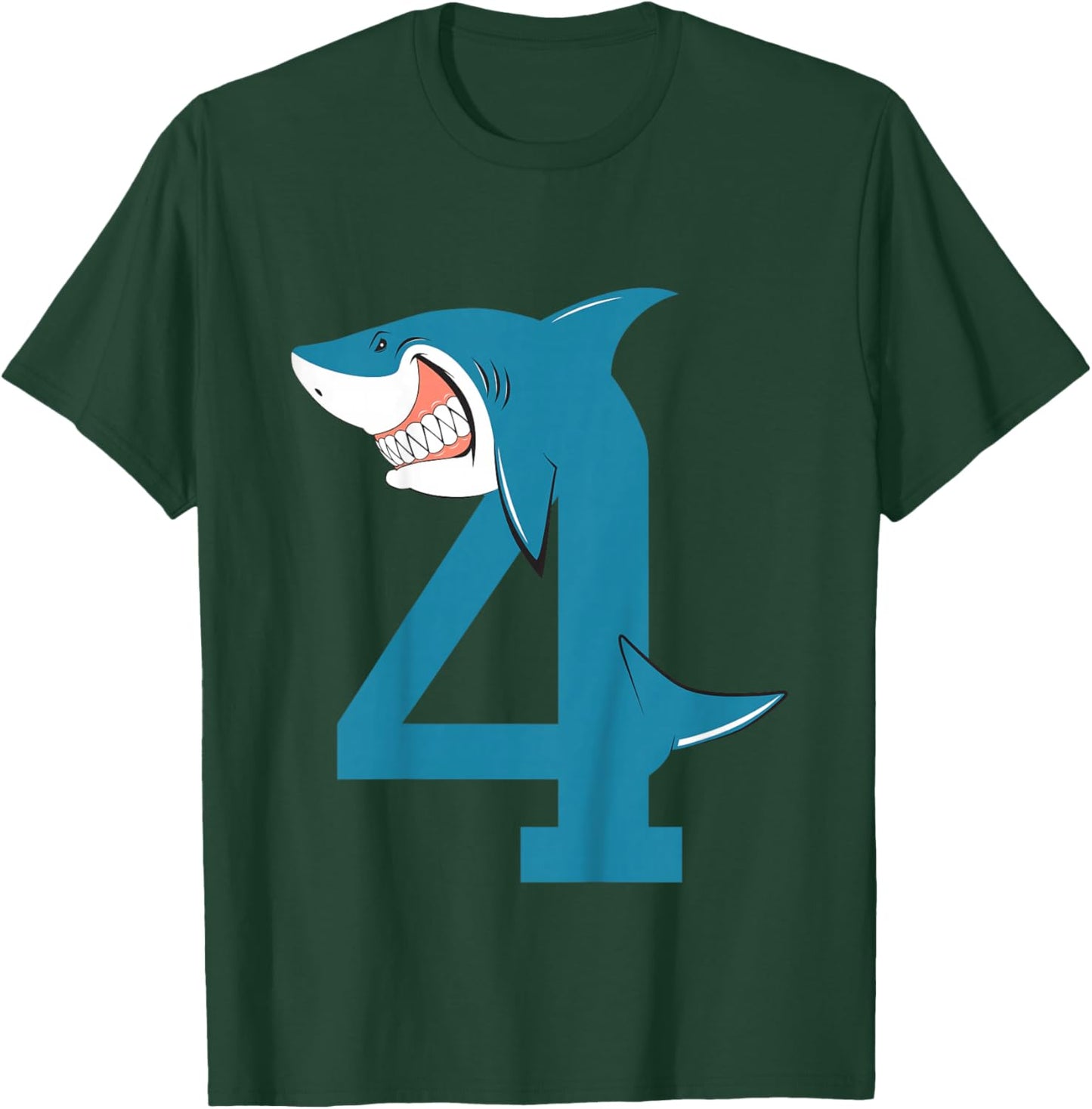 Shark 4th Birthday Shirt Boy Girl Gift 4 Year Old T-Shirt - T-Shirt | Forest