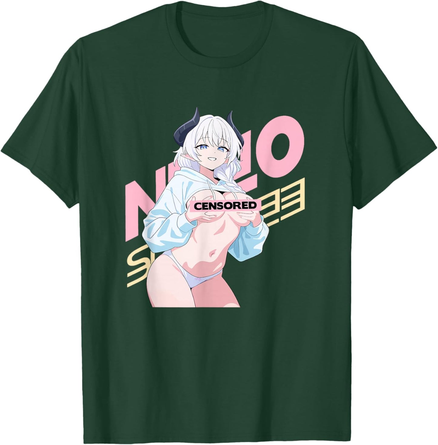 Waifu Sexy Anime Girl Horns Japanese Retro Art T-Shirt - T-Shirt | Forest