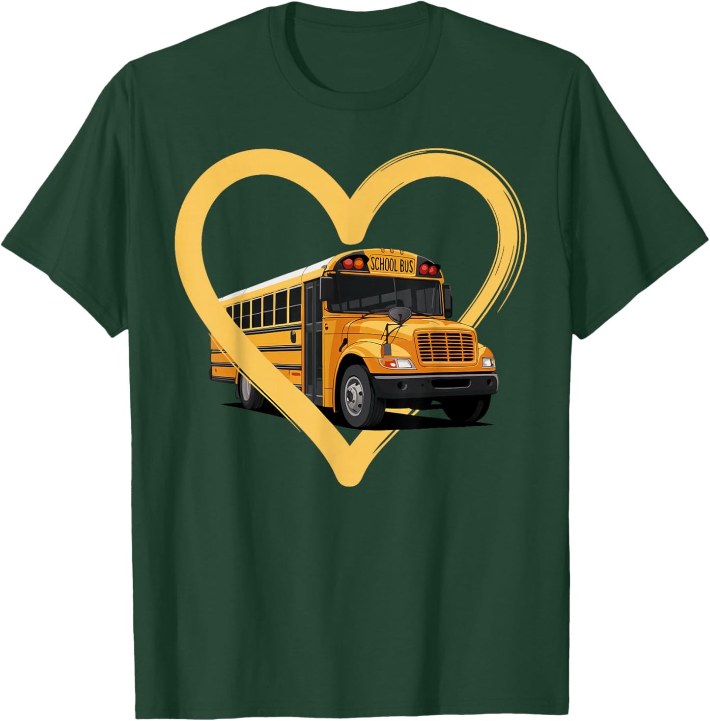 School Bus Driver Heart Yellow Bus T-Shirt - T-Shirt | Forest