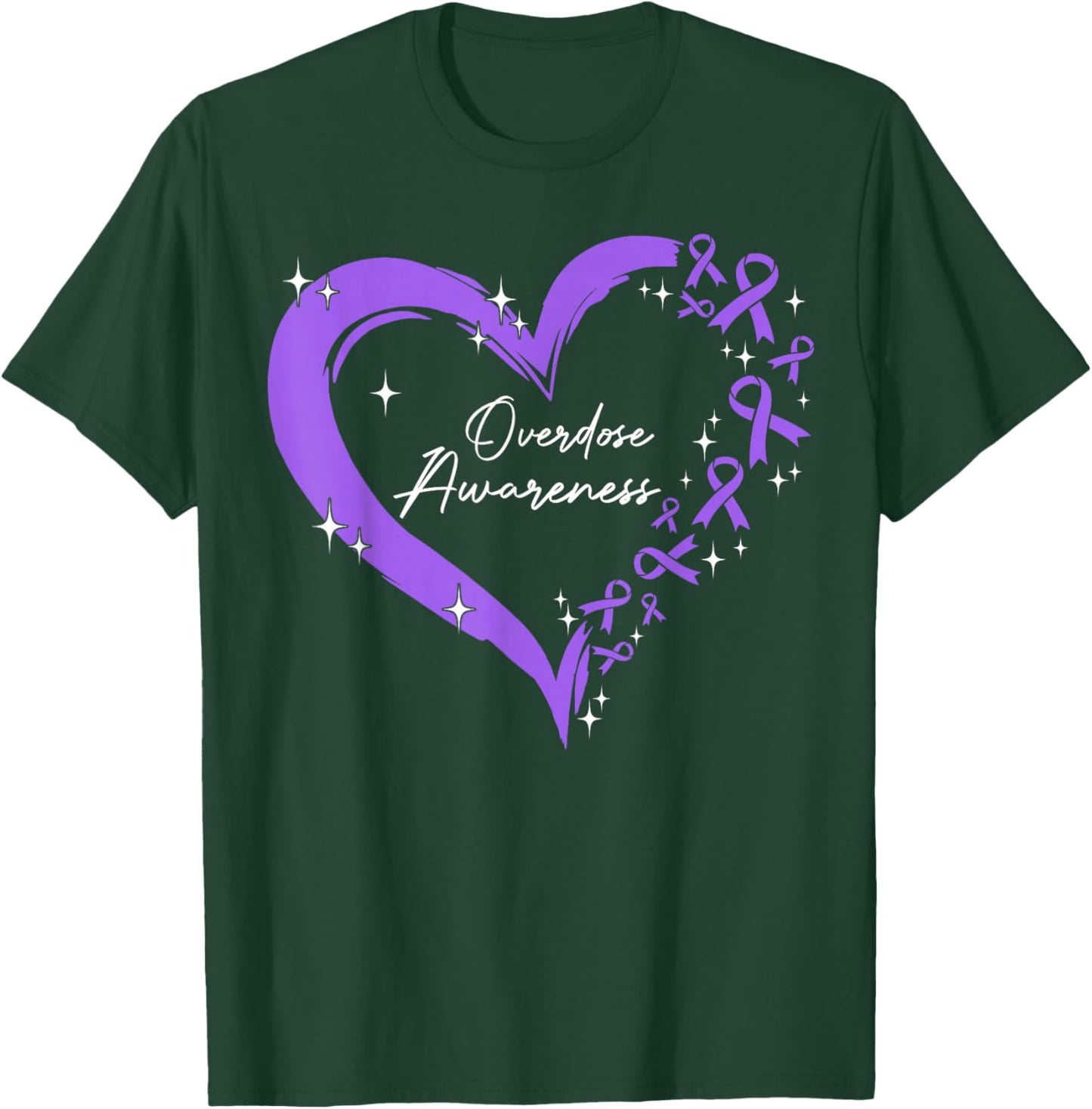 Overdose Awareness Purple Ribbon Drug Addiction Heart T-Shirt - T-Shirt | Forest