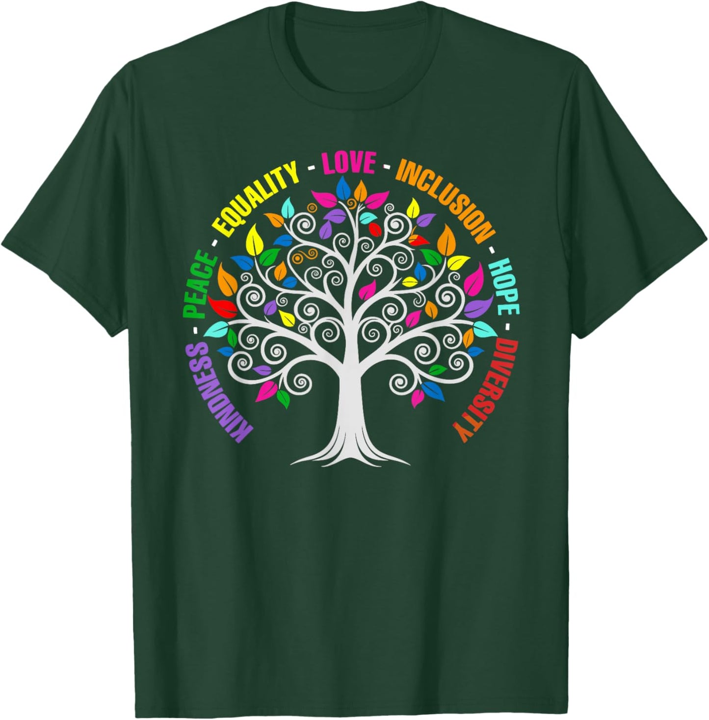 Kindness Peace Equality Love Inclusion Hope Diversity Retro T-Shirt - T-Shirt | Forest