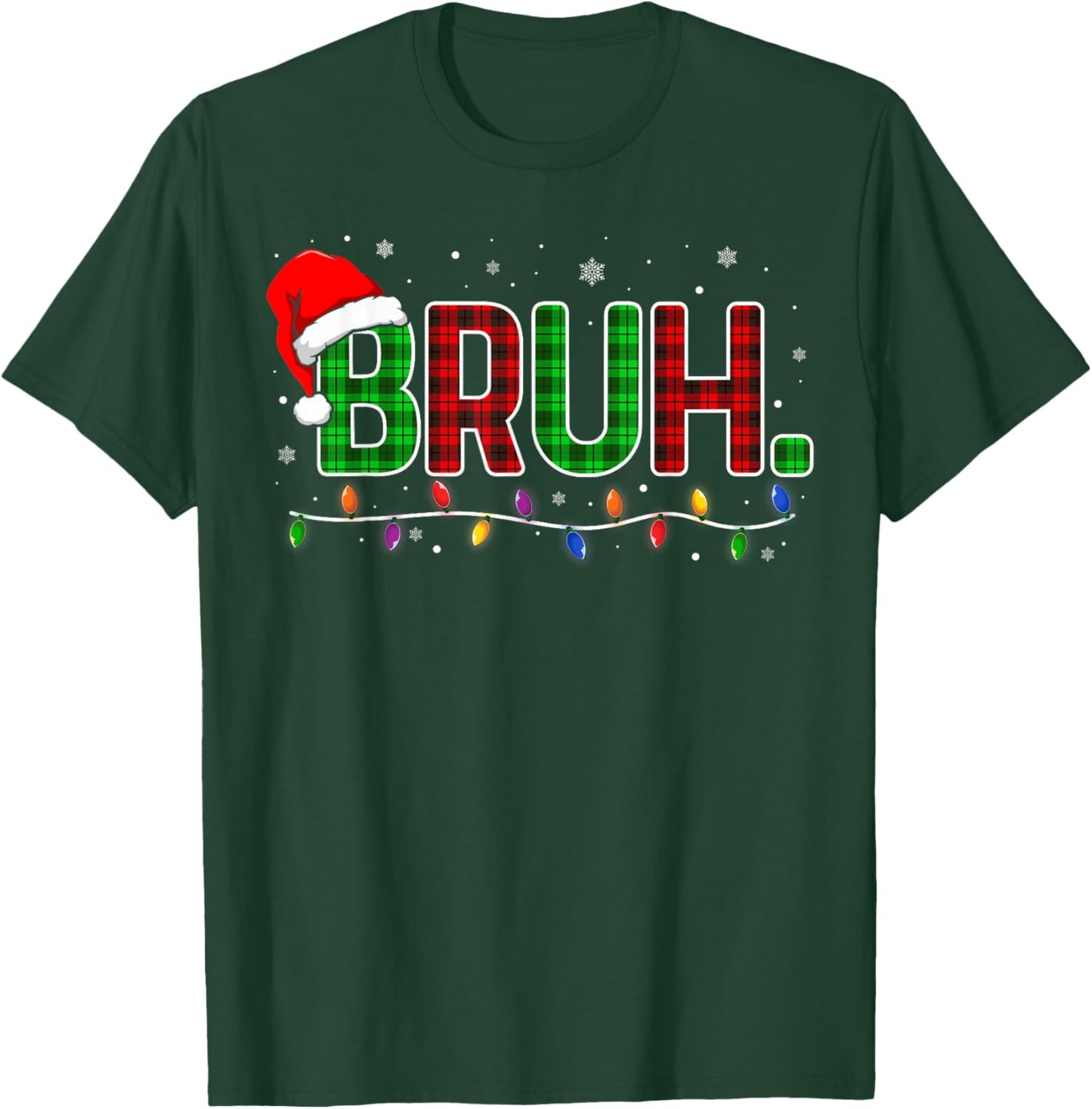 Bruh Funny Christmas Plaid Teens Boys Men Kids Xmas Pajamas T-Shirt - T-Shirt | Forest