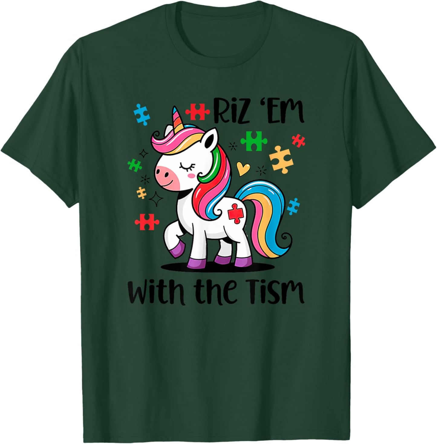 Riz 'Em with the Tism Unicorn for Kids T-Shirt - T-Shirt | Forest