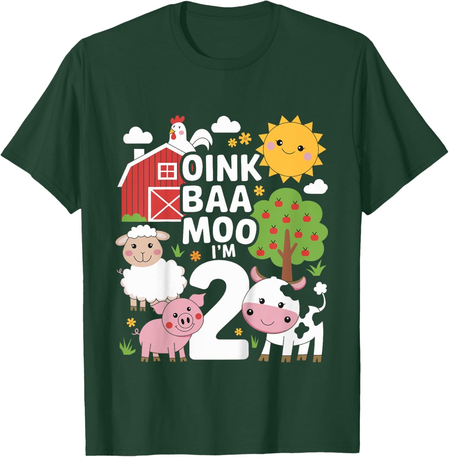 Oink Baa Moo I'm Two Birthday Cute Farm Theme 2nd Birthday T-Shirt - T-Shirt | Forest