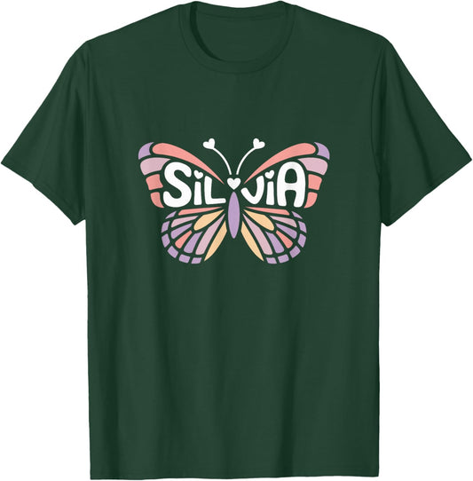 Silvia Butterfly - Personalized Cute Name Word Art T-Shirt - T-Shirt | Forest