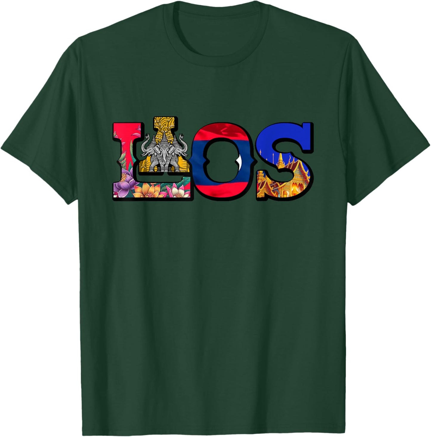 Laos Proud Lao Life Laotian Map Flowers T-Shirt - T-Shirt | Forest