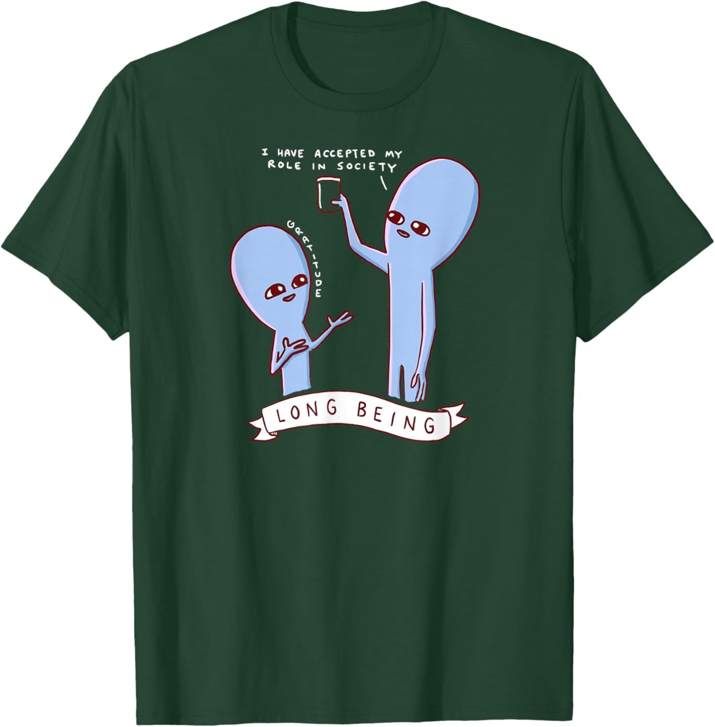 Threadless Nathan W. Pyle Strange Planet Long Being Graphic T-Shirt - T-Shirt | Forest