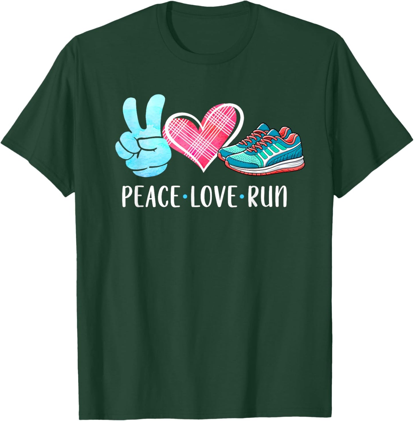 Running Lover Running Team Runner Athletic Peace Love Run T-Shirt - T-Shirt | Forest