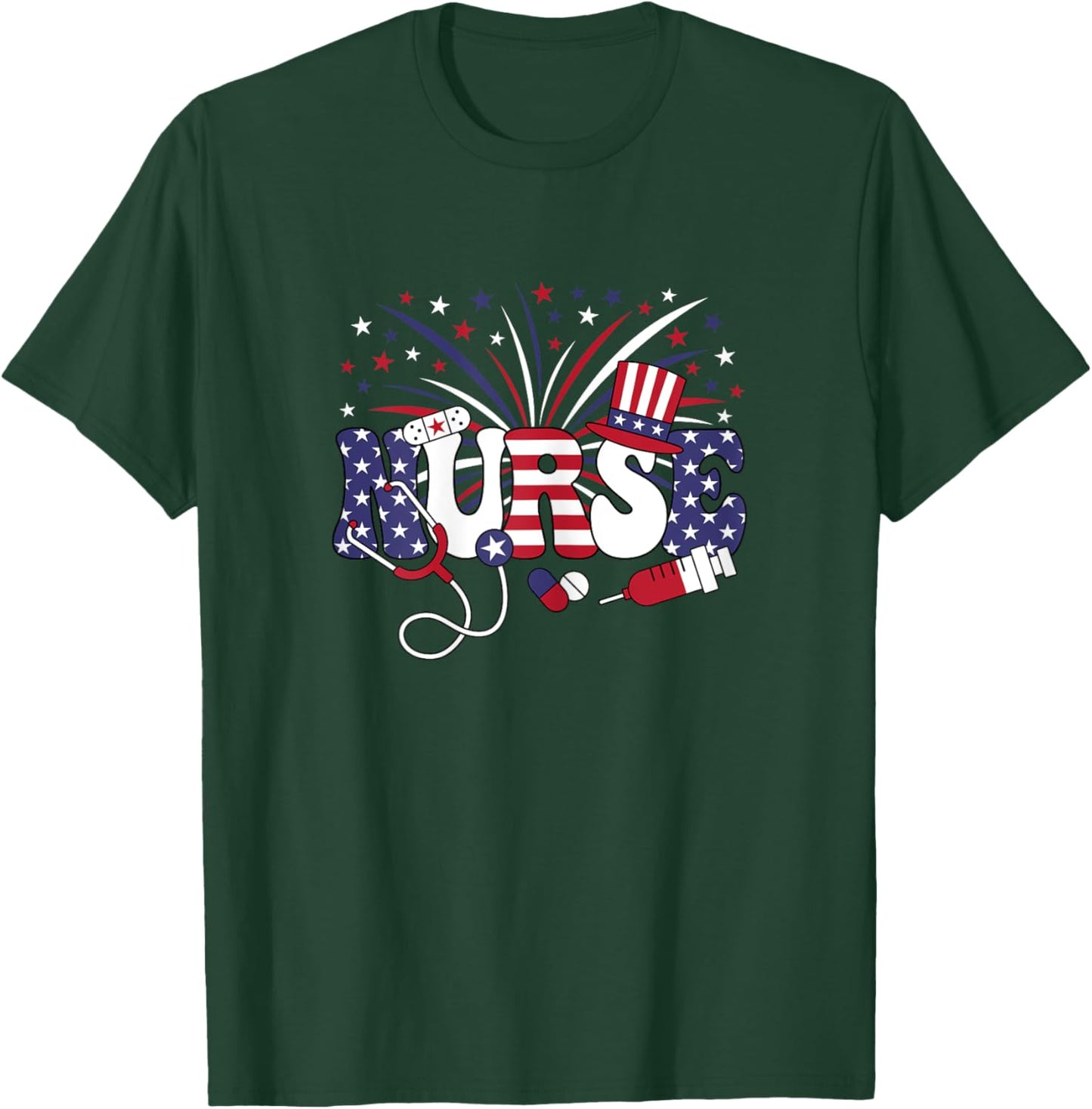 4th Of July Patriotic Nurse American Flag USA Nursing Women T-Shirt - T-Shirt | Forest