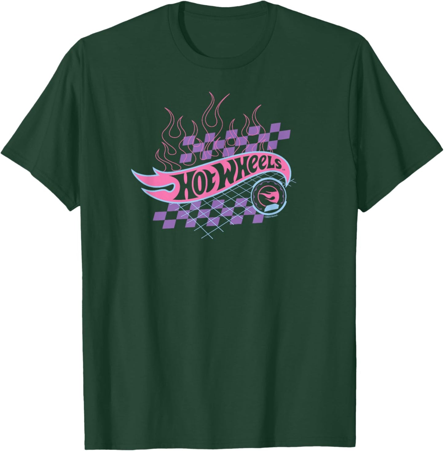Hot Wheels - Flaming Logo With Checkered Background T-Shirt - T-Shirt | Forest
