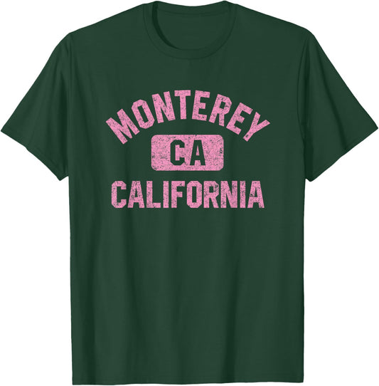 Monterey California Gym Style Distressed Pink Print T-Shirt - T-Shirt | Forest