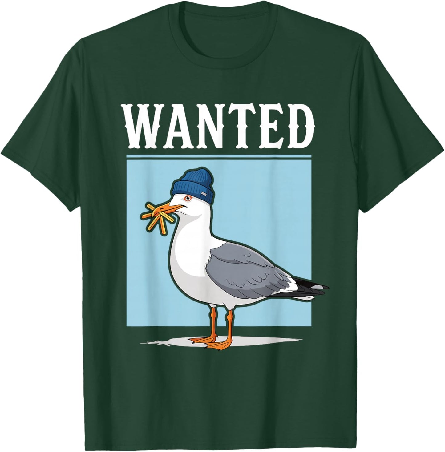 Wanted Möwe mit Pommes Frites Beanie Humor T-Shirt - T-Shirt | Forest