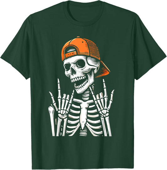 Halloween Rocker Skeleton Cap Skater T-Shirt - T-Shirt | Forest