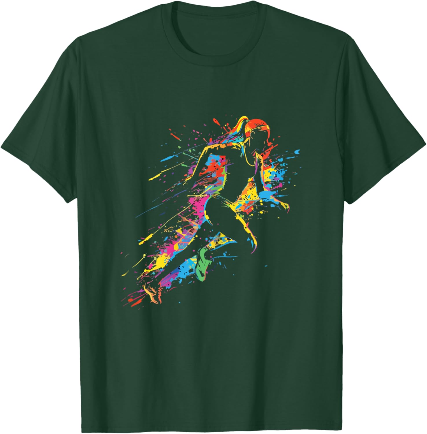 Marathon Running Paint Splash Trail Runner Sprinting Girls T-Shirt - T-Shirt | Forest