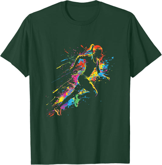 Marathon Running Paint Splash Trail Runner Sprinting Girls T-Shirt - T-Shirt | Forest