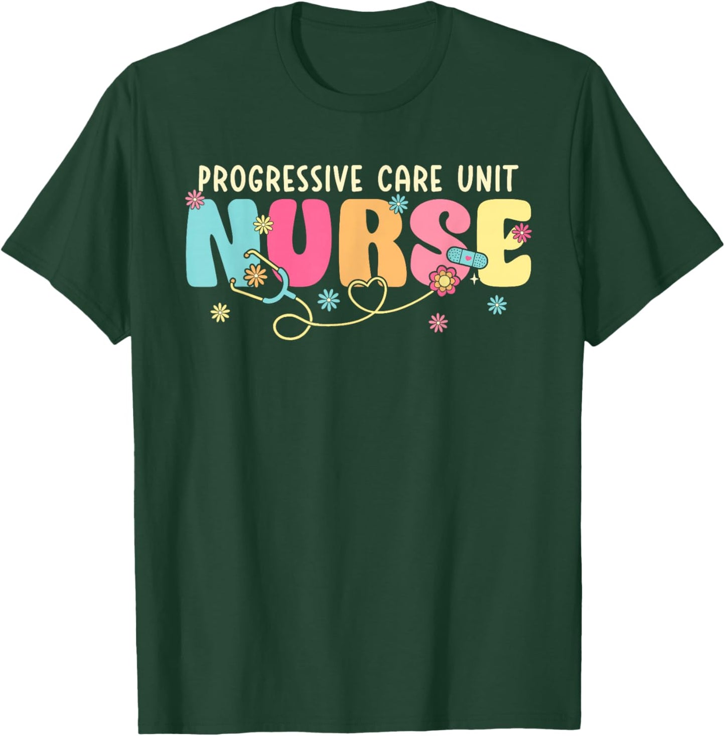Progressive Care Unit Groovy PCU Nurse Emergency Room Nurse T-Shirt - T-Shirt | Forest