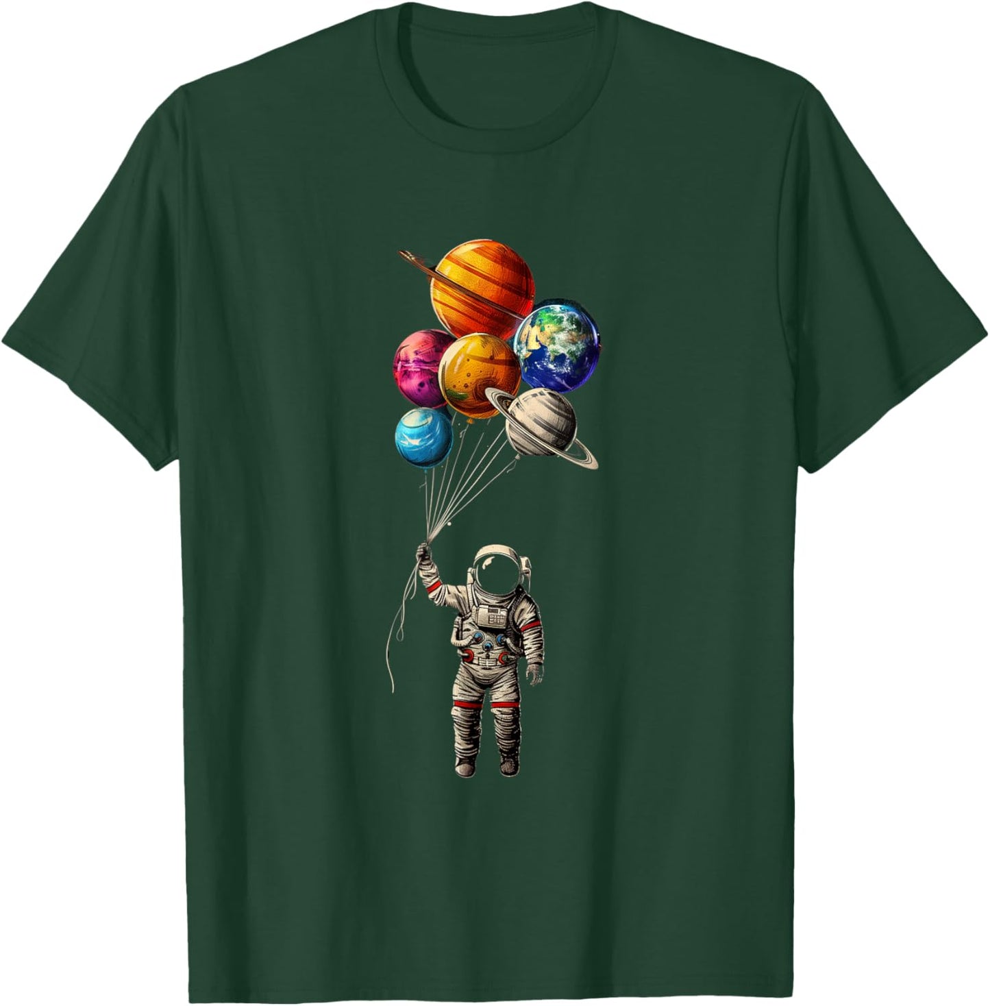 Funny Astronaut holding balloon planets T-Shirt - T-Shirt | Forest